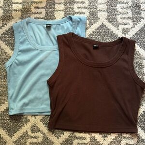 Blue and Brown Cropped Tank Tops - SHEIN
